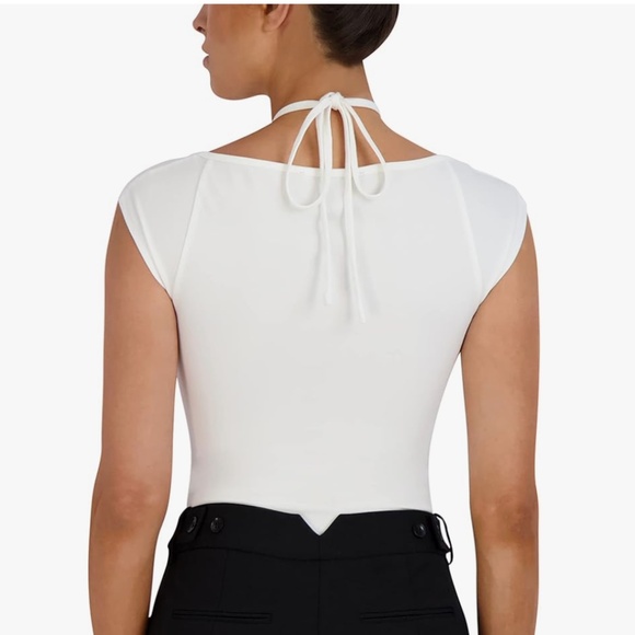 BCBGMAXAZRIA Women's Short Sleeve Keyhole Fitted Bodycon Bodysuit NWT - Picture 3 of 5